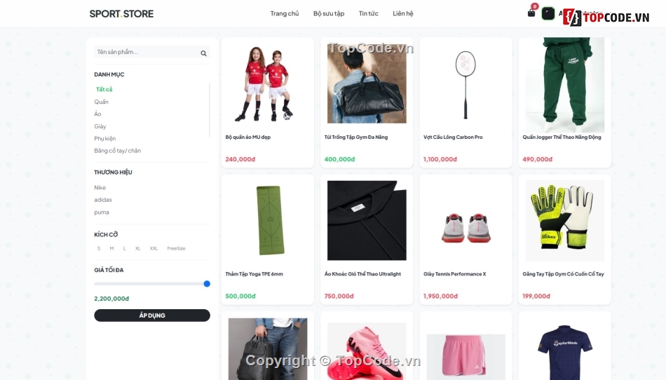 Website bán đồ thể thao,thể thao,mới nhất